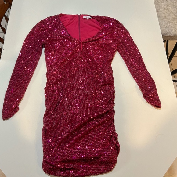 Parker Hot Pink Arienne Sequined V-Neck Mini Dress - Picture 4 of 11